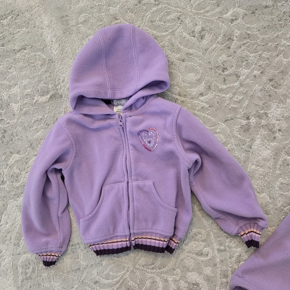 Vintage Y2k Carter's Purple Embroidered Hearts Hooded Tracksuit 2pc Set